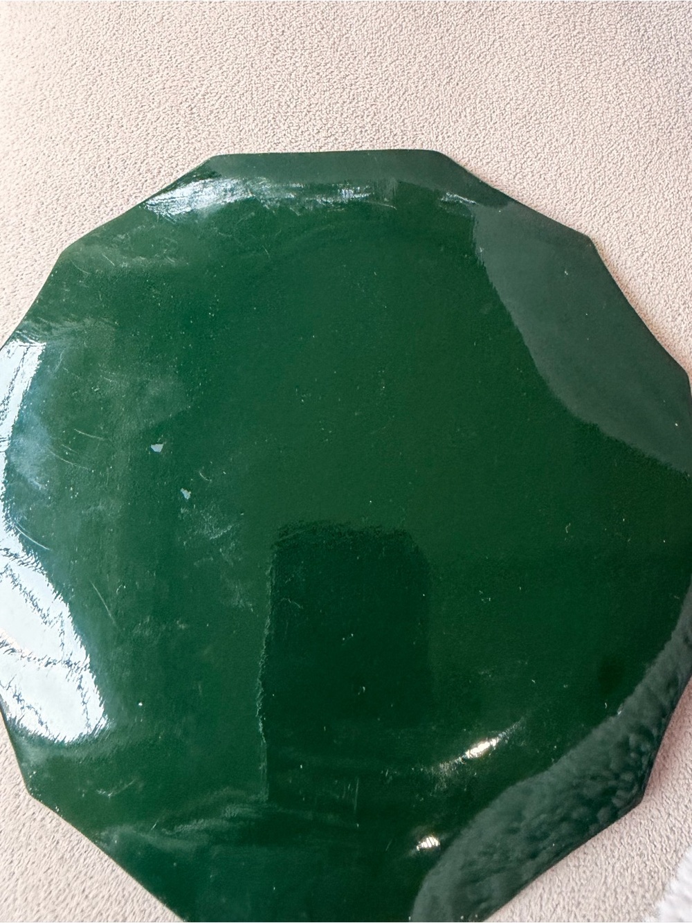 Hand-Painted Floral Decorative Plate / Tray in Dark Green - Picture 3 of 3